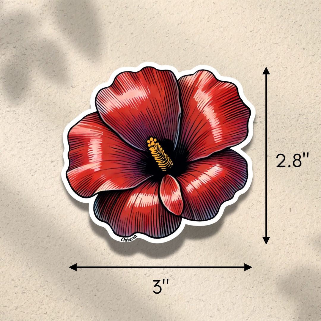 Chévereh red maga flower vinyl sticker, waterproof with glossy finish, 3"x2.8"