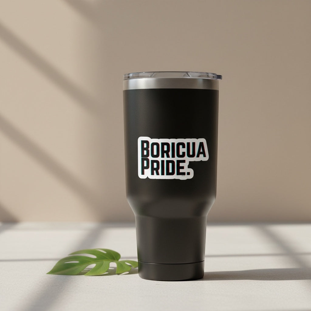 Chévereh Boricua Pride vinyl sticker with blue accents on a black tumbler, waterproof and glossy finish.