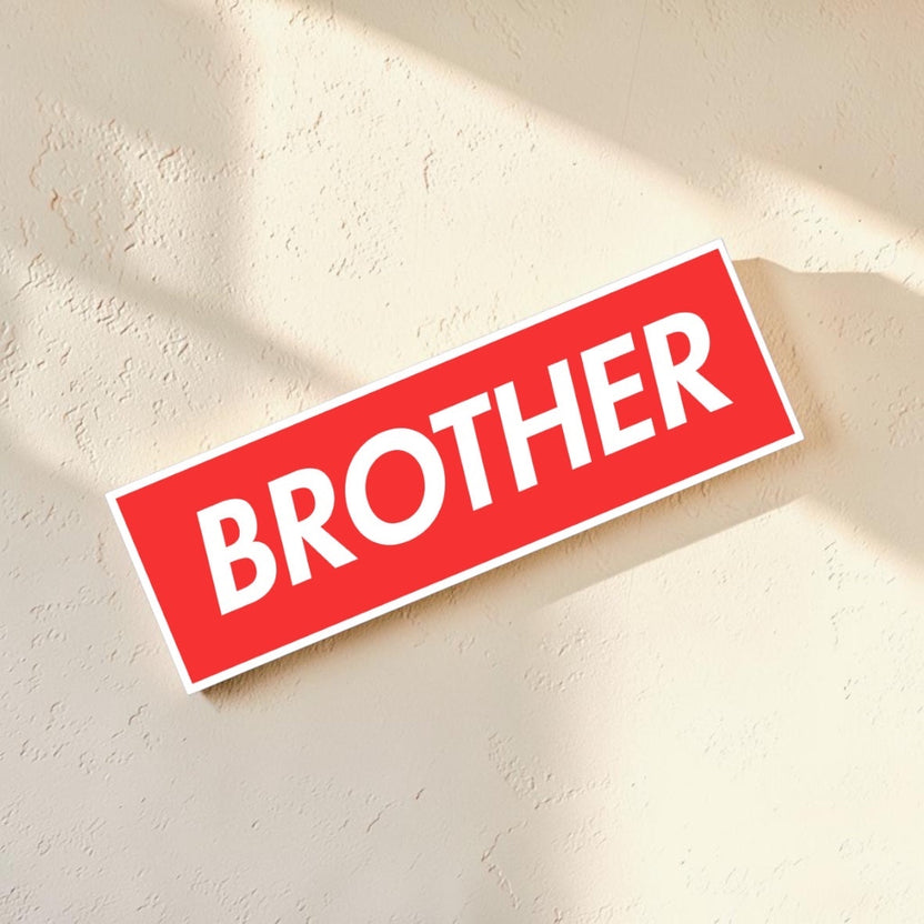 Chévereh "BROTHER" vinyl sticker, waterproof with glossy finish. Red and white design, 2.9" W x 1" H.