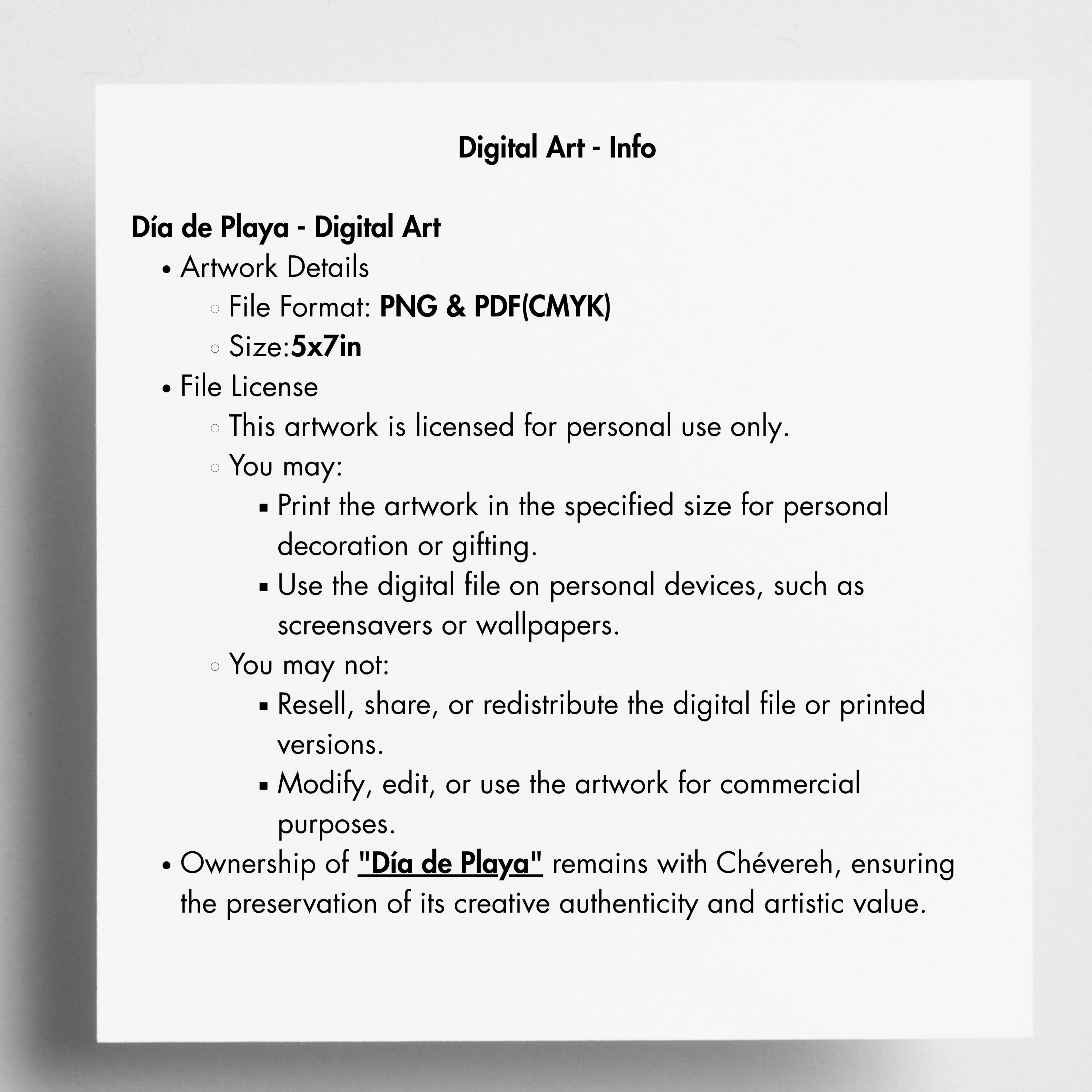 Chévereh Día de Playa digital art information sheet for a 5x7 inch printable invitation download