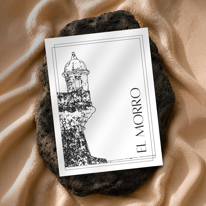 Chévereh El Morro black and white minimalist line art print of a fortress tower. Digital download.