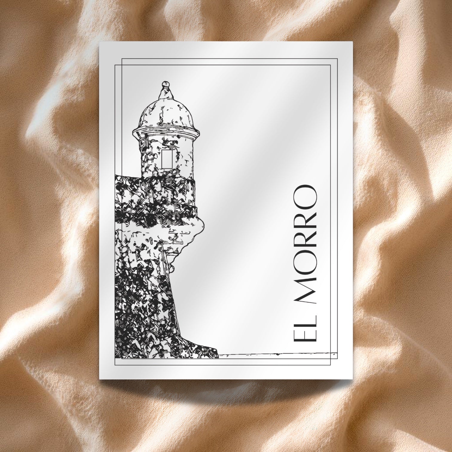 Chévereh El Morro black and white line art digital print of fortress architecture with text.