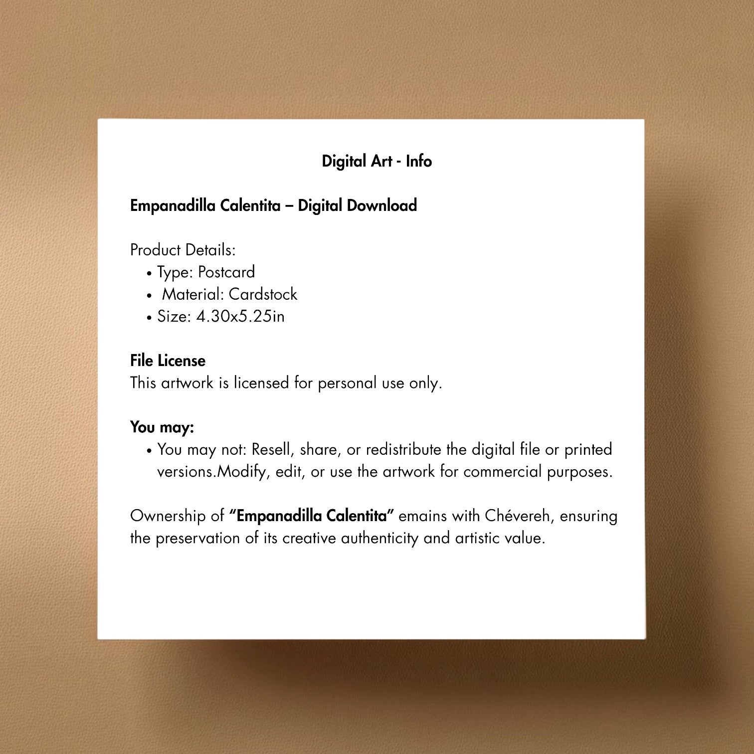 Chévereh Empanadilla Calientita romantic postcard on cardstock with digital art of a smiling empanadilla