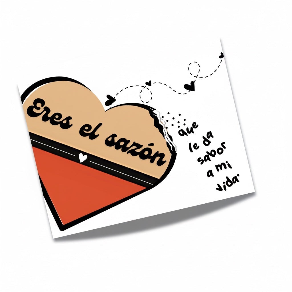 Chévereh Eres el Sazón postcard with a heart illustration and Spanish text. Features a playful food twist, perfect for expressing love.