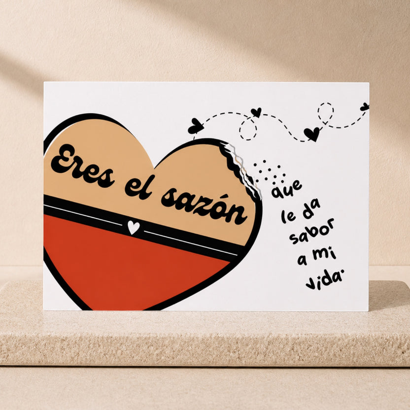 Chévereh Eres el Sazón postcard featuring a heart illustration with Spanish text, perfect for expressing love.