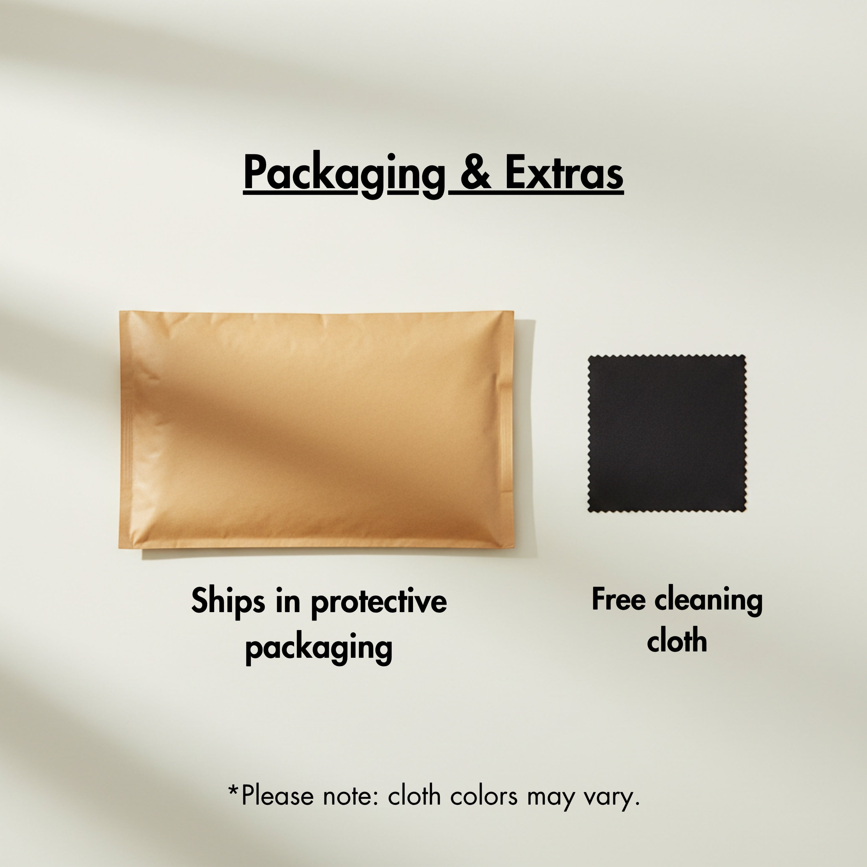Chévereh Four Leaf Clover Bracelet packaging with protective mailer and free cleaning cloth.