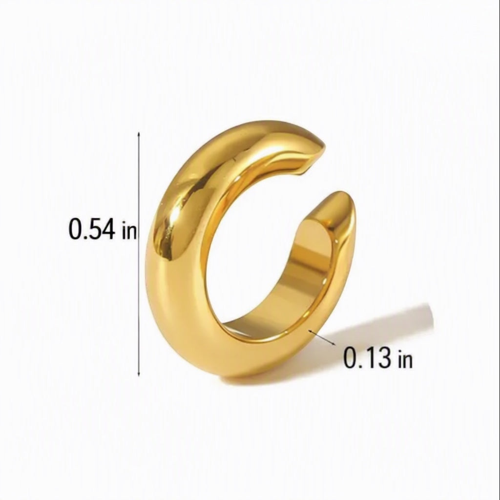 Chévereh gold minimalist ear cuff made from durable stainless steel with a smooth, polished open-hoop design.