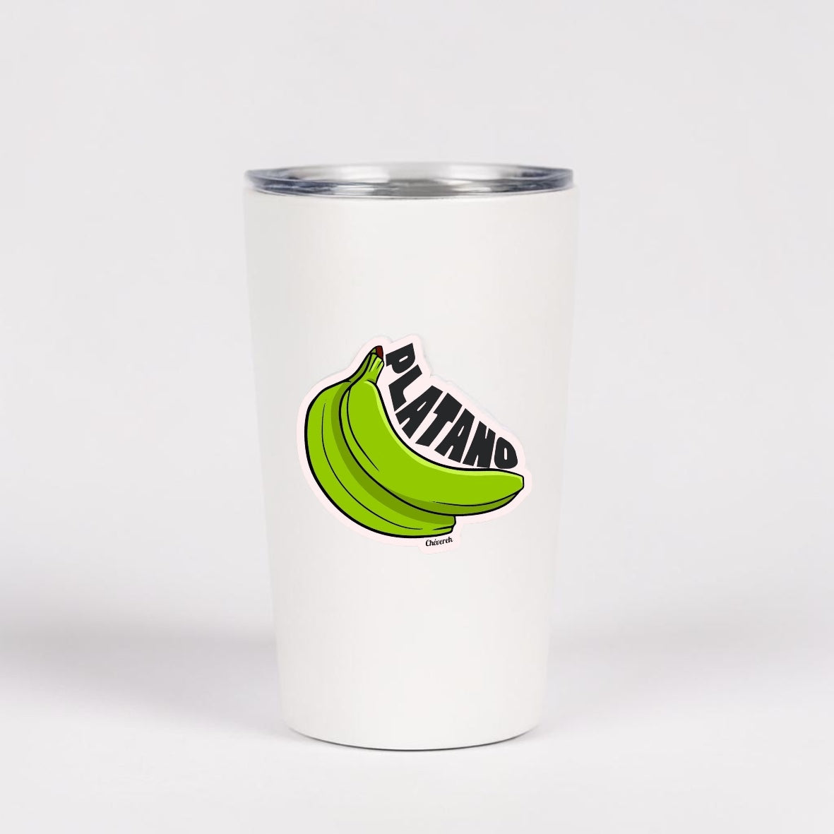 Chévereh green plátano vinyl sticker with glossy finish and bold black lettering.