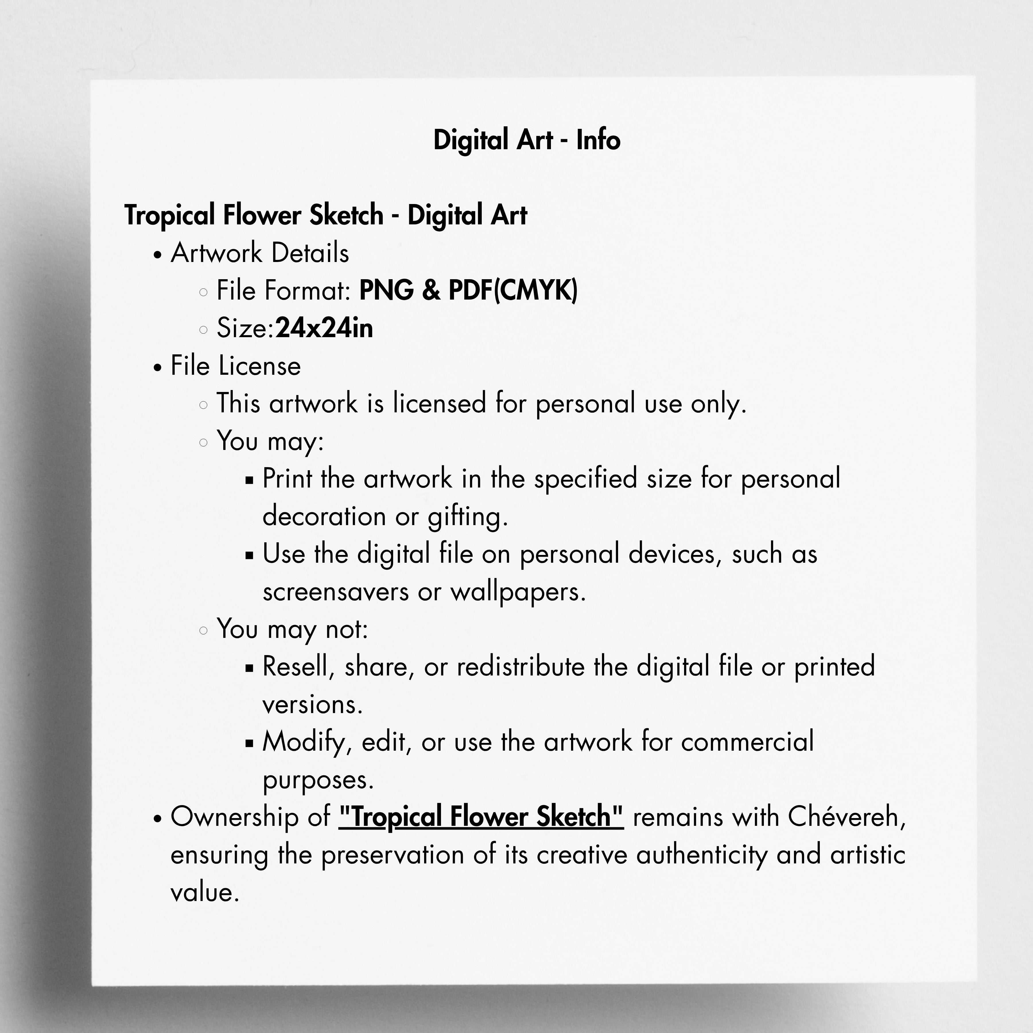 Chévereh minimalist black and white hibiscus flower line art digital print on a square white background
