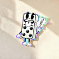 Chévereh holographic Capicú domino sticker with cartoon character and rainbow finish. Waterproof vinyl.