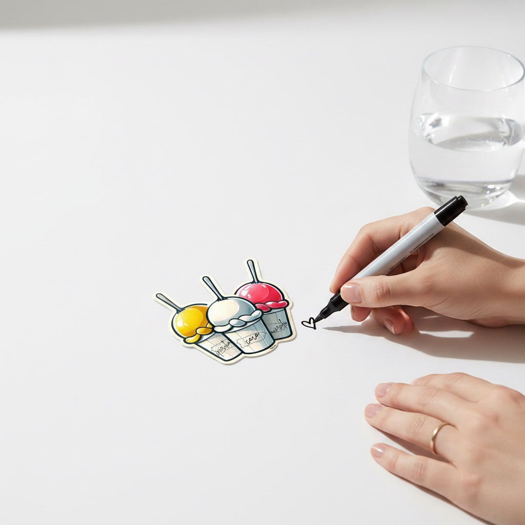 Chévereh parcha, coco y acerola ice cream cups vinyl sticker. Waterproof, glossy finish.