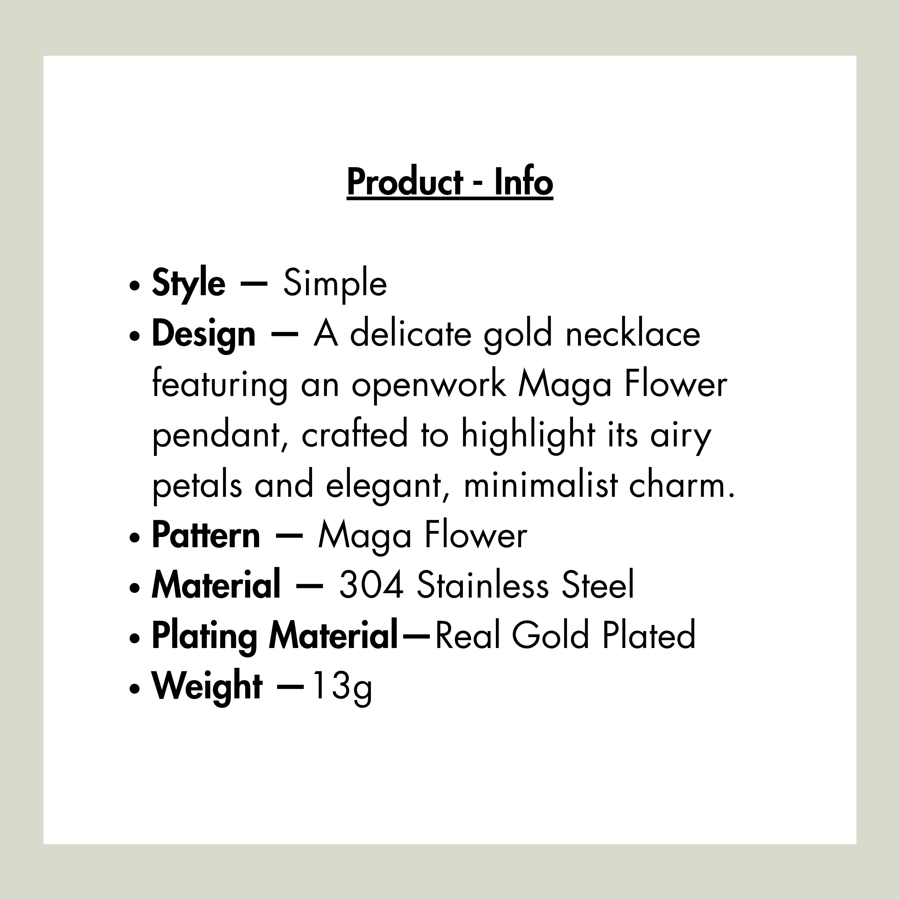 Chévereh gold-tone stainless steel Maga Flower pendant necklace with a delicate, minimalist openwork bloom design.