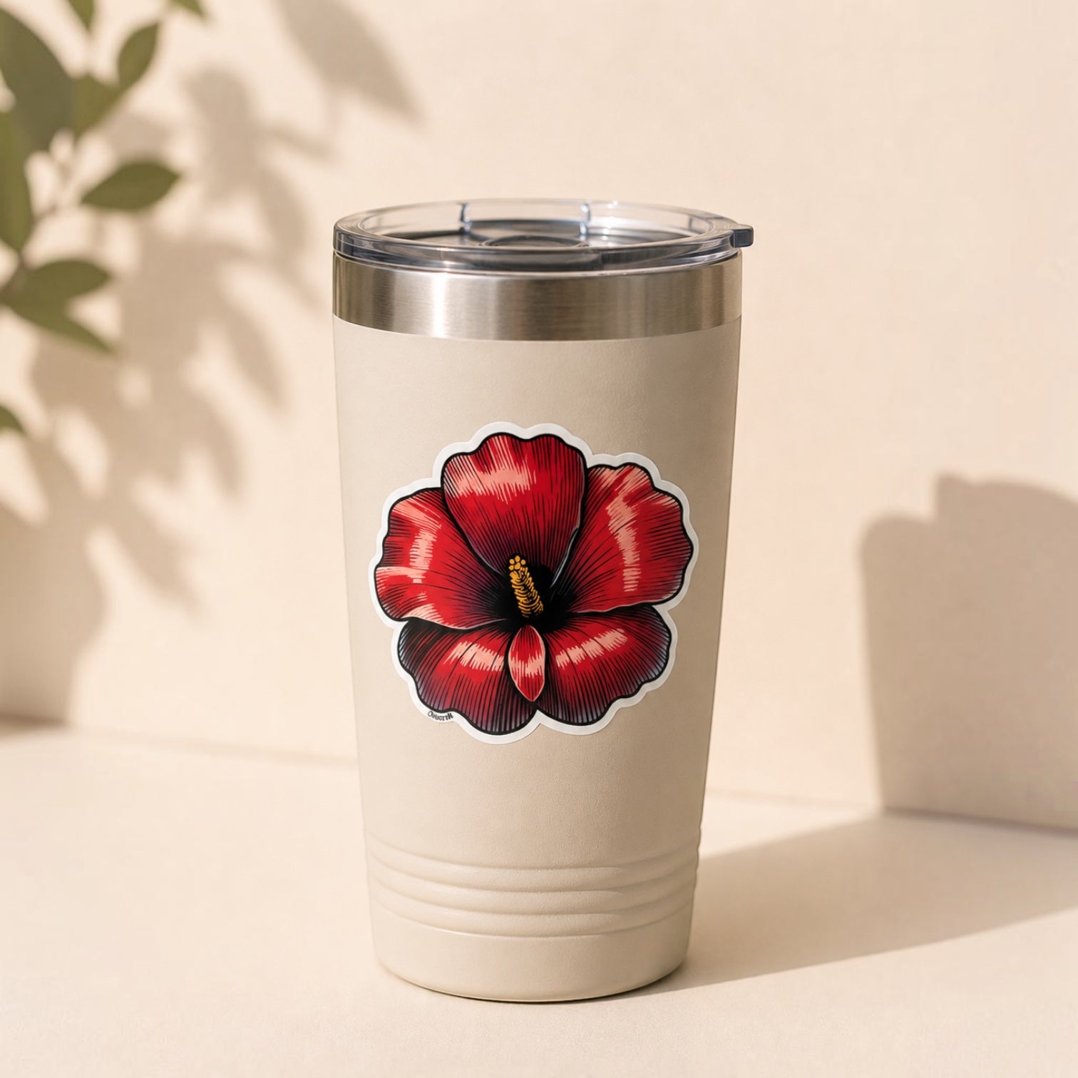 Chévereh Maga Flower vinyl sticker, red hibiscus with glossy finish, waterproof, 3 inches wide.