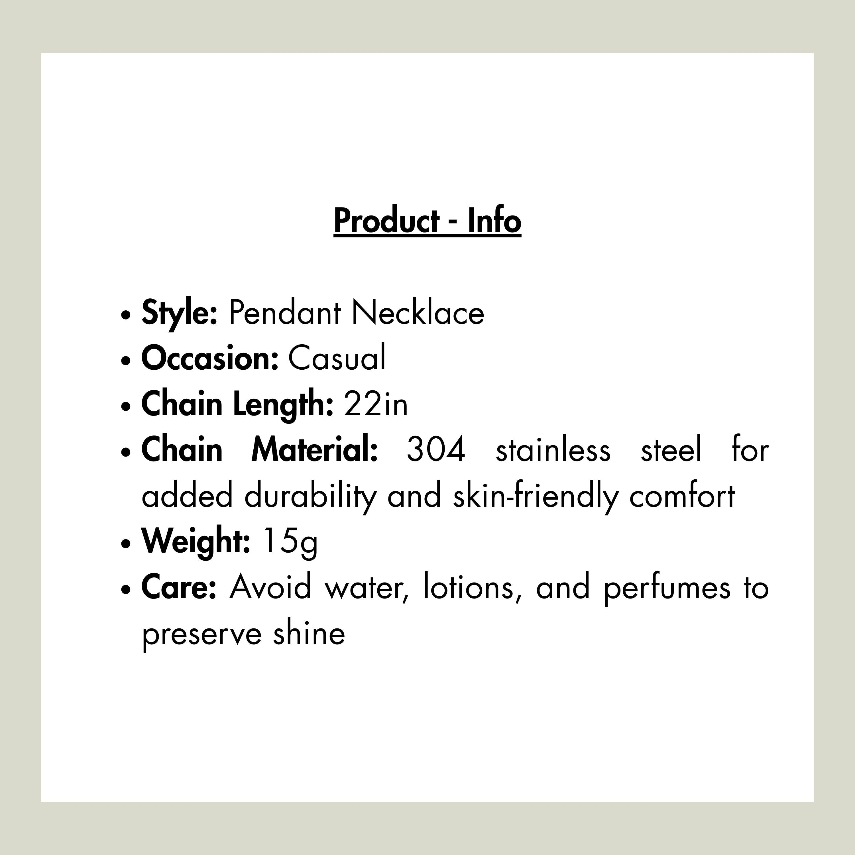 Chévereh Mama pendant necklace details featuring 304 stainless steel material and 22-inch chain length
