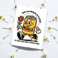 Chévereh digital art print featuring a cute Medalla beer can character holding a flower, surrounded by daisies.
