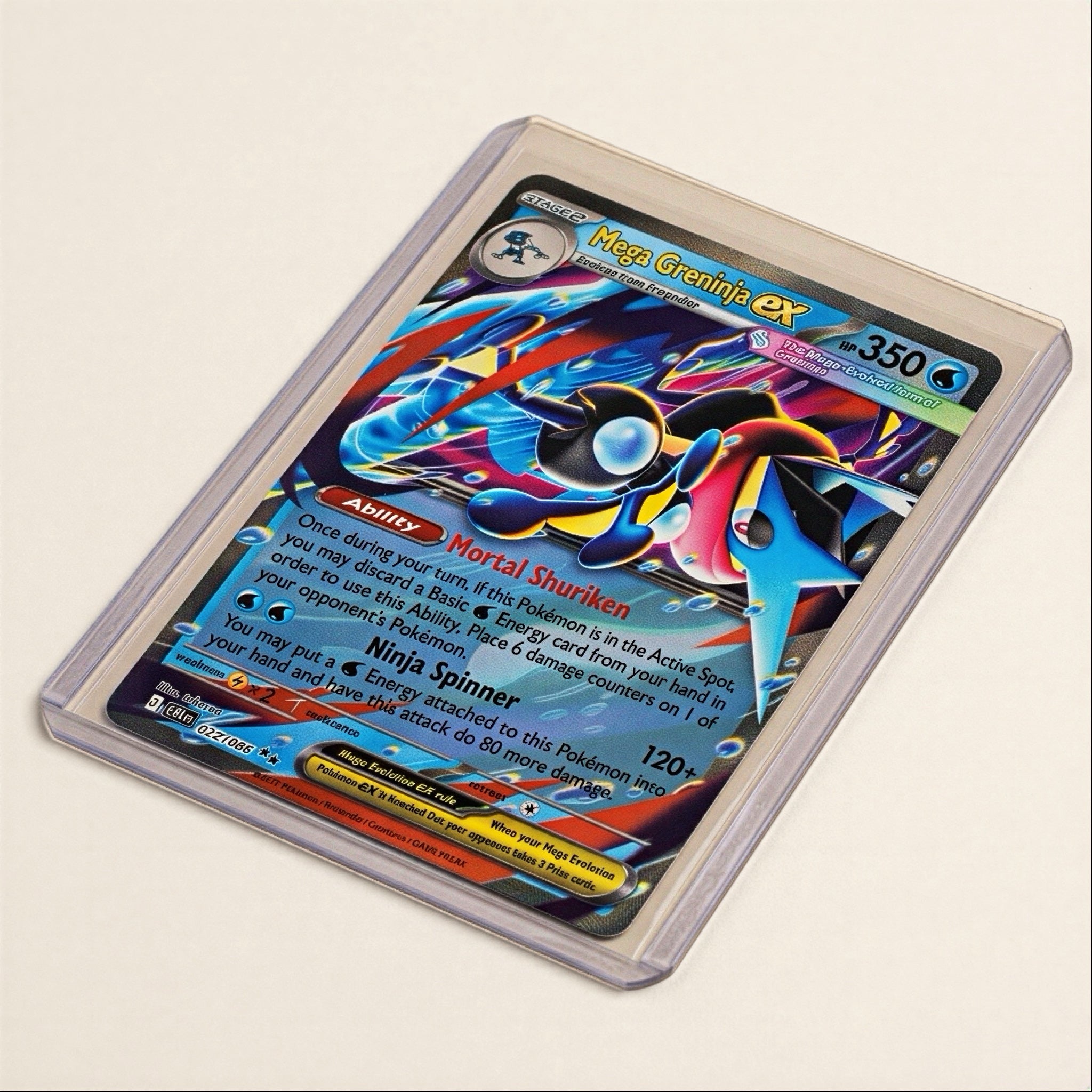Chévereh Mega Greninja EX 322/086 Full Art textured holofoil Pokémon card from Temporal Forces in a protective sleeve.