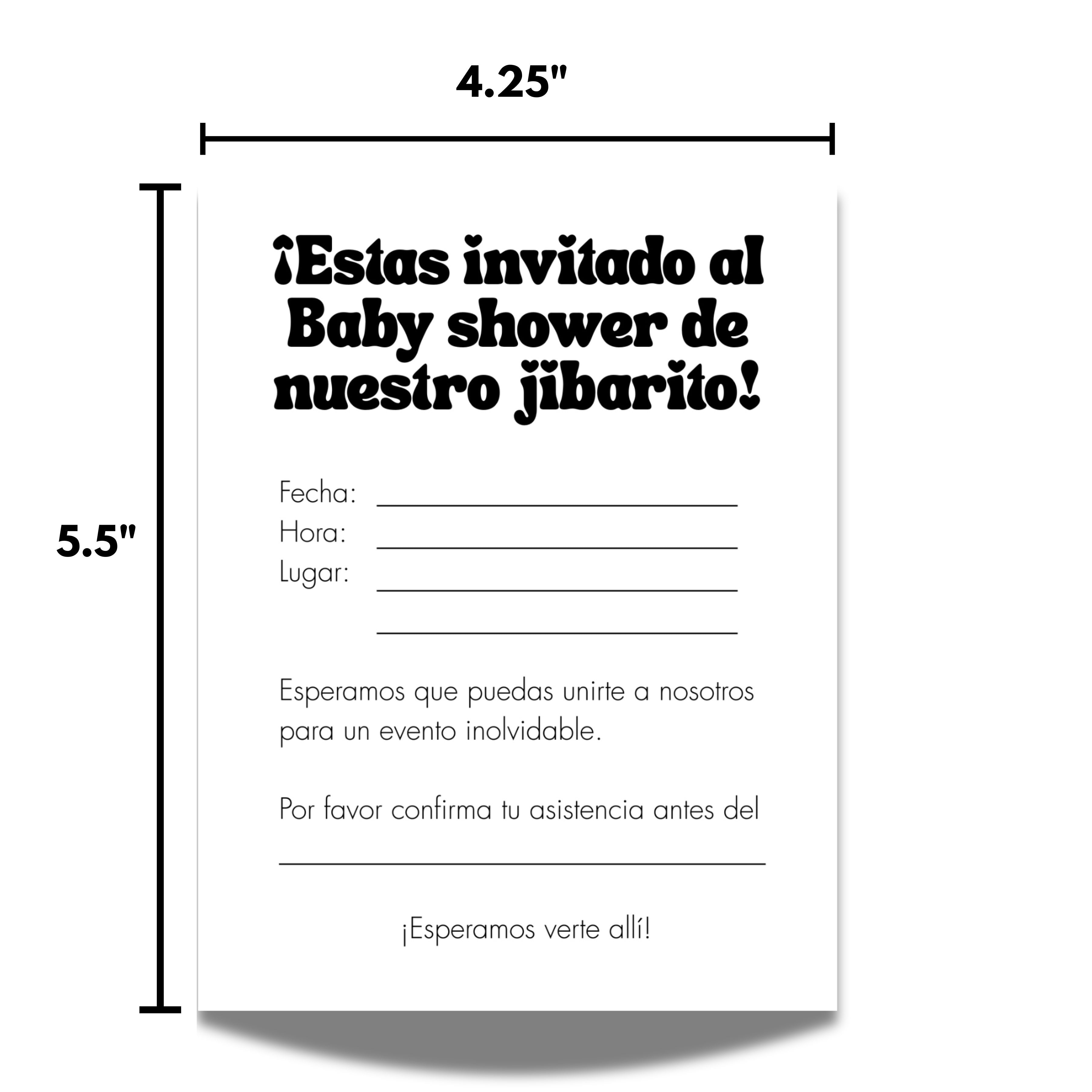 Chévereh "Nuestro Jibarito" baby shower invitation with space for date, time, and location. Digital printable.