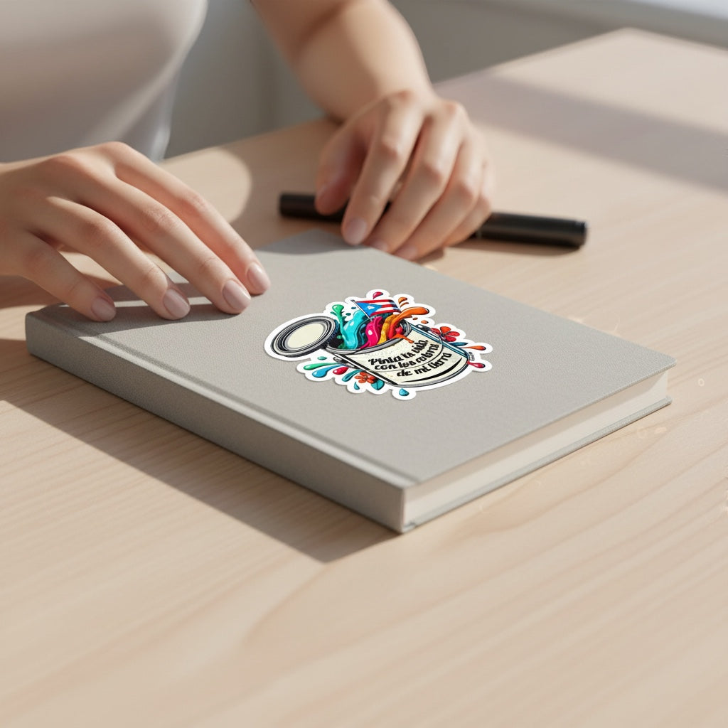 Chévereh Pinta tu Vida vinyl sticker featuring a paint can spilling colorful paint and a Puerto Rican flag. Waterproof glossy finish.