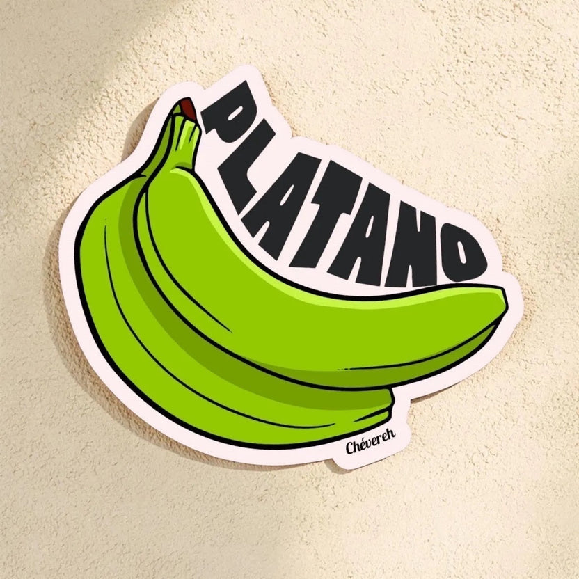 Chévereh Plátano vinyl sticker featuring a bunch of green bananas with black text overlay. Waterproof and glossy finish.
