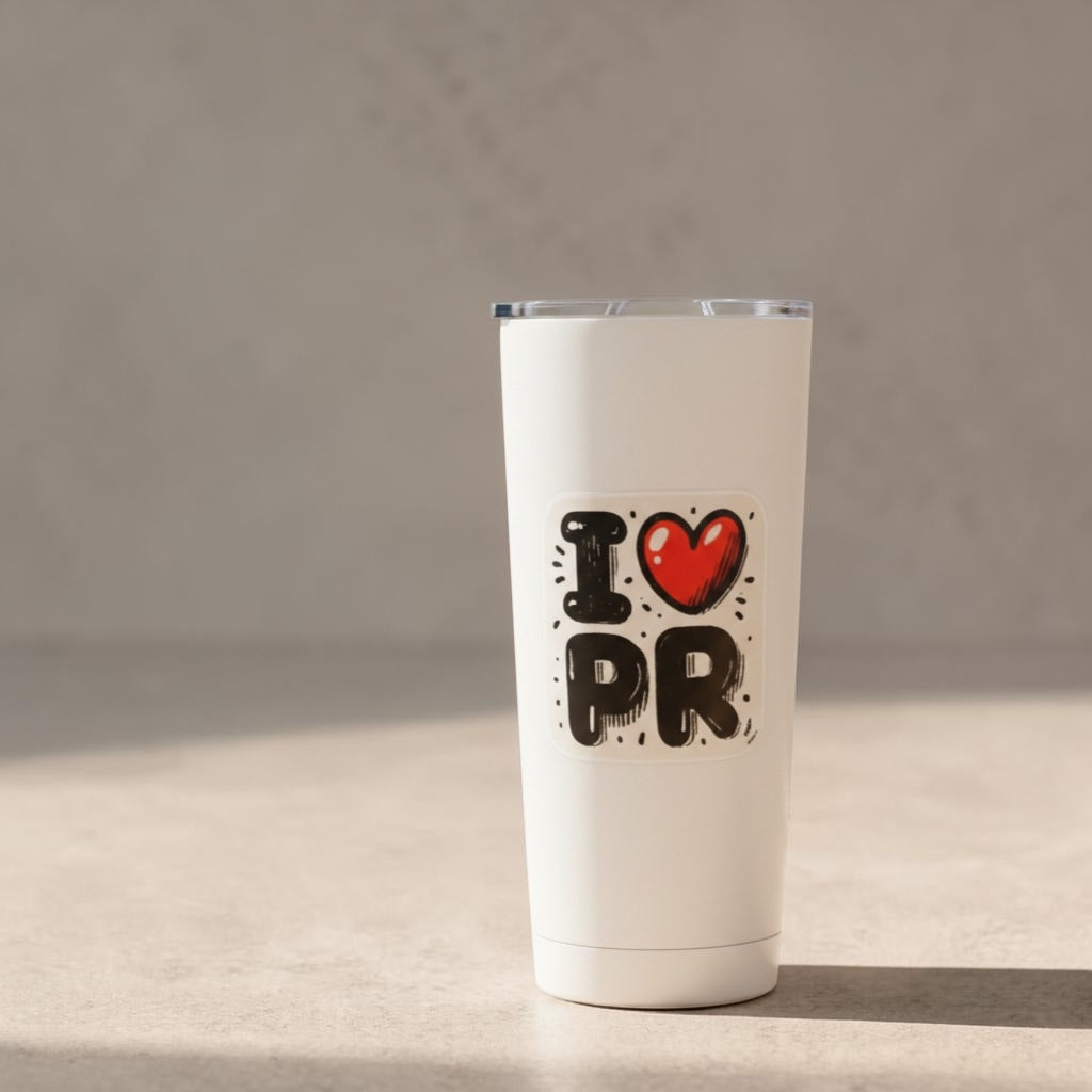 Chévereh Sticker: Waterproof vinyl sticker with "I ❤️ PR" text and a red heart, glossy finish.