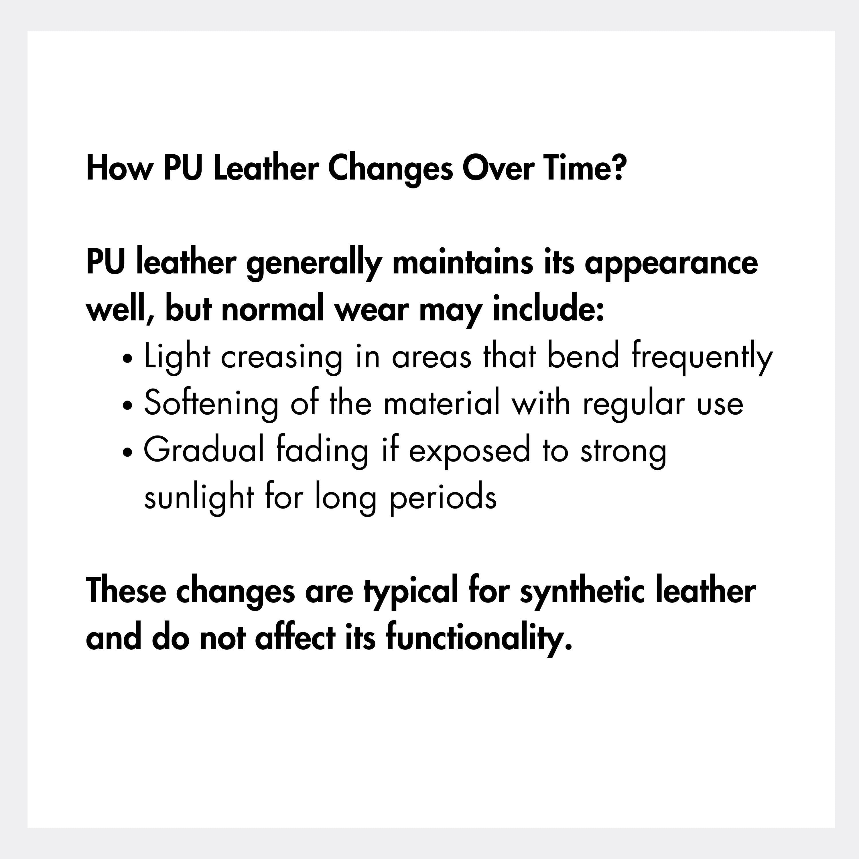 Chévereh informational graphic explaining how PU leather passport holder material changes with normal wear over time.