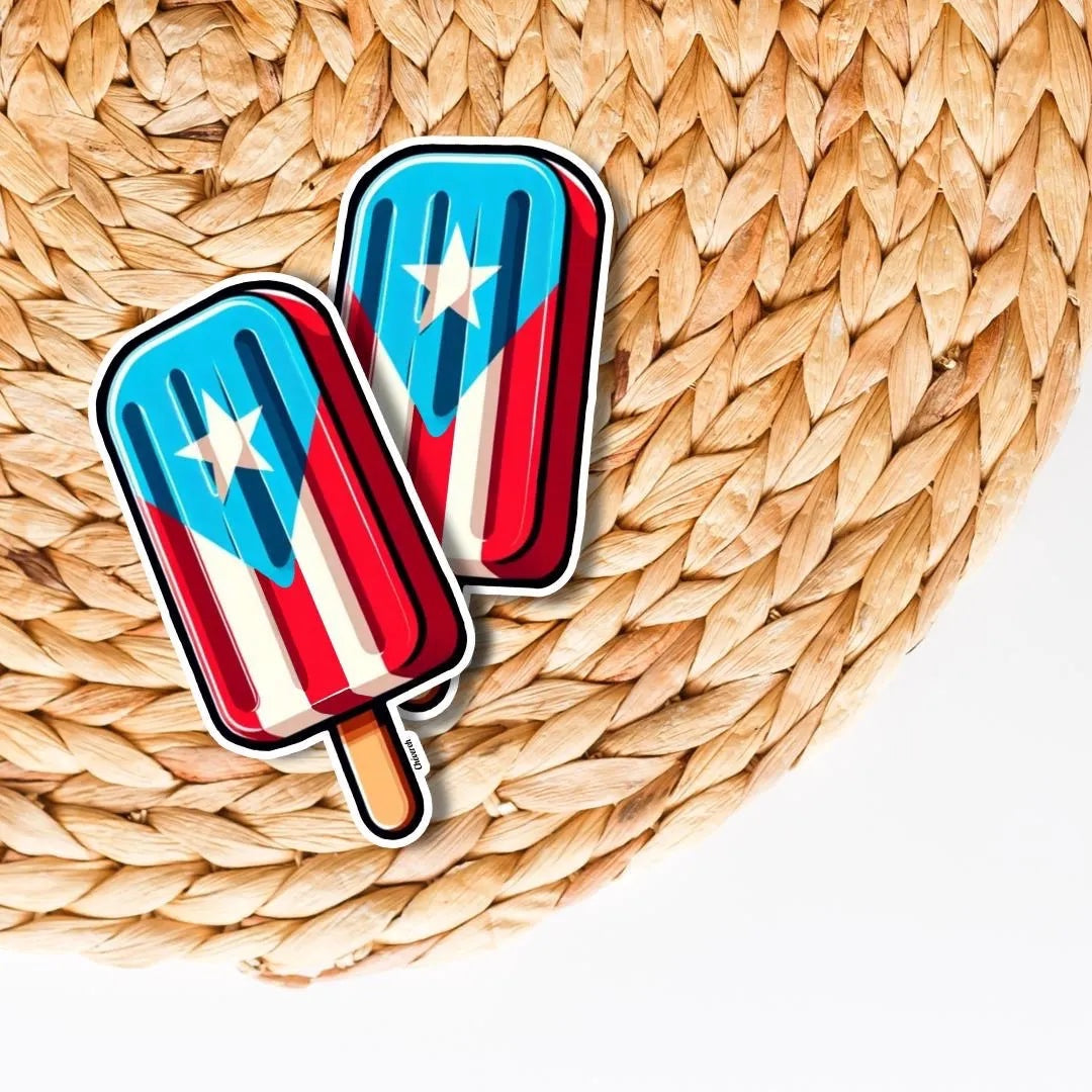 Chévereh Puerto Rican flag popsicle stickers, vibrant red, white, and blue vinyl decals.