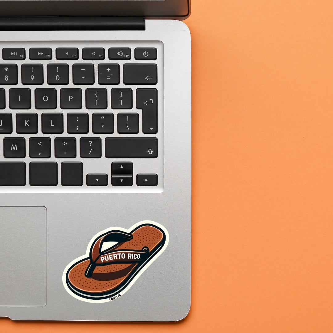 Chévereh Chancla PR vinyl sticker, a waterproof, glossy flip-flop sticker with 'PUERTO RICO' text.