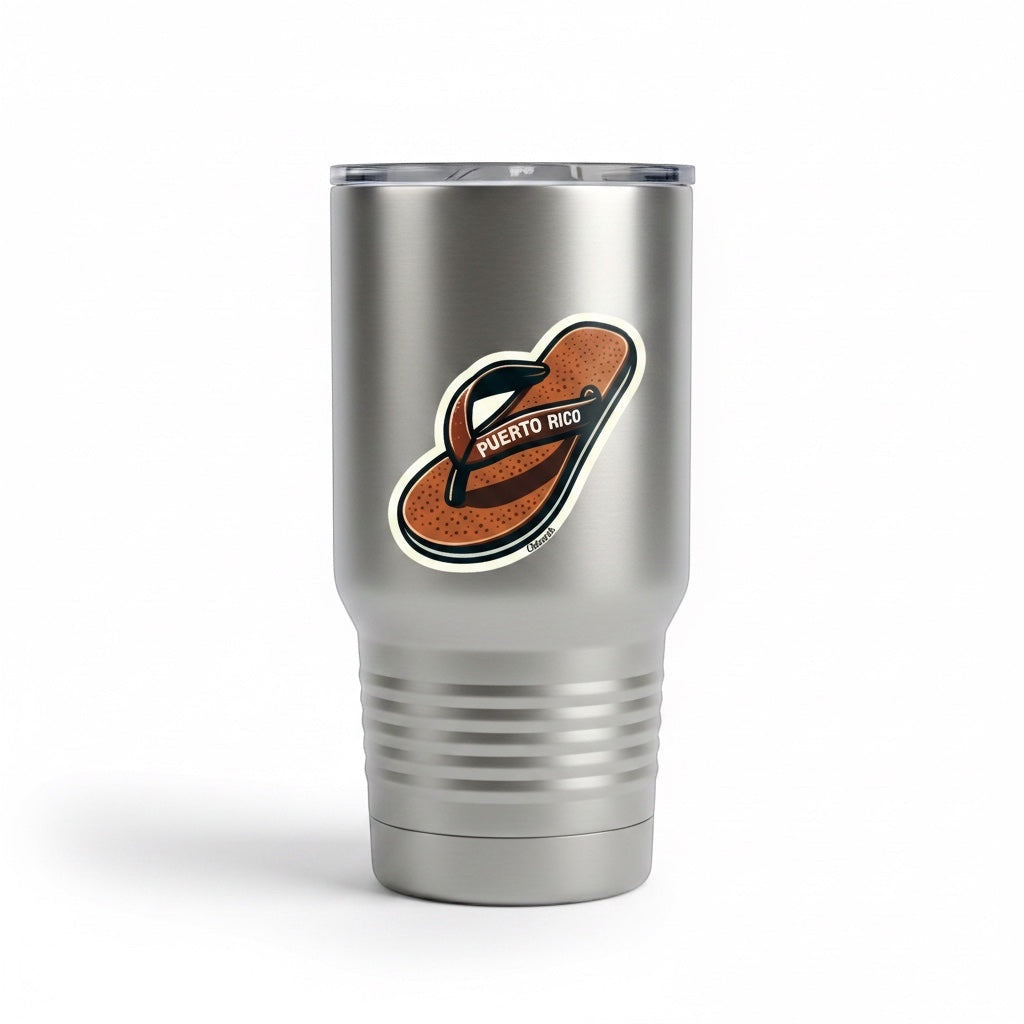 Chévereh Chancla PR vinyl sticker, waterproof, glossy finish, featuring a brown flip-flop with "PUERTO RICO" text.