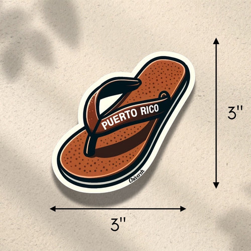 Chévereh Puerto Rico flip-flop vinyl sticker, brown with white border, waterproof and glossy finish.