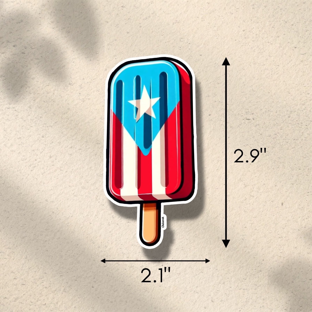 Chévereh Puerto Rico Paleta Flag vinyl sticker, waterproof, glossy finish, 2.9" H x 2.1" W.