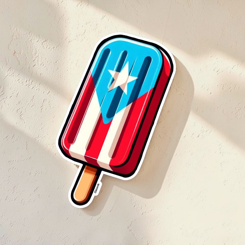 Chévereh Puerto Rico Paleta Flag vinyl sticker, waterproof, glossy finish, red, white, and blue stripes with a white star.