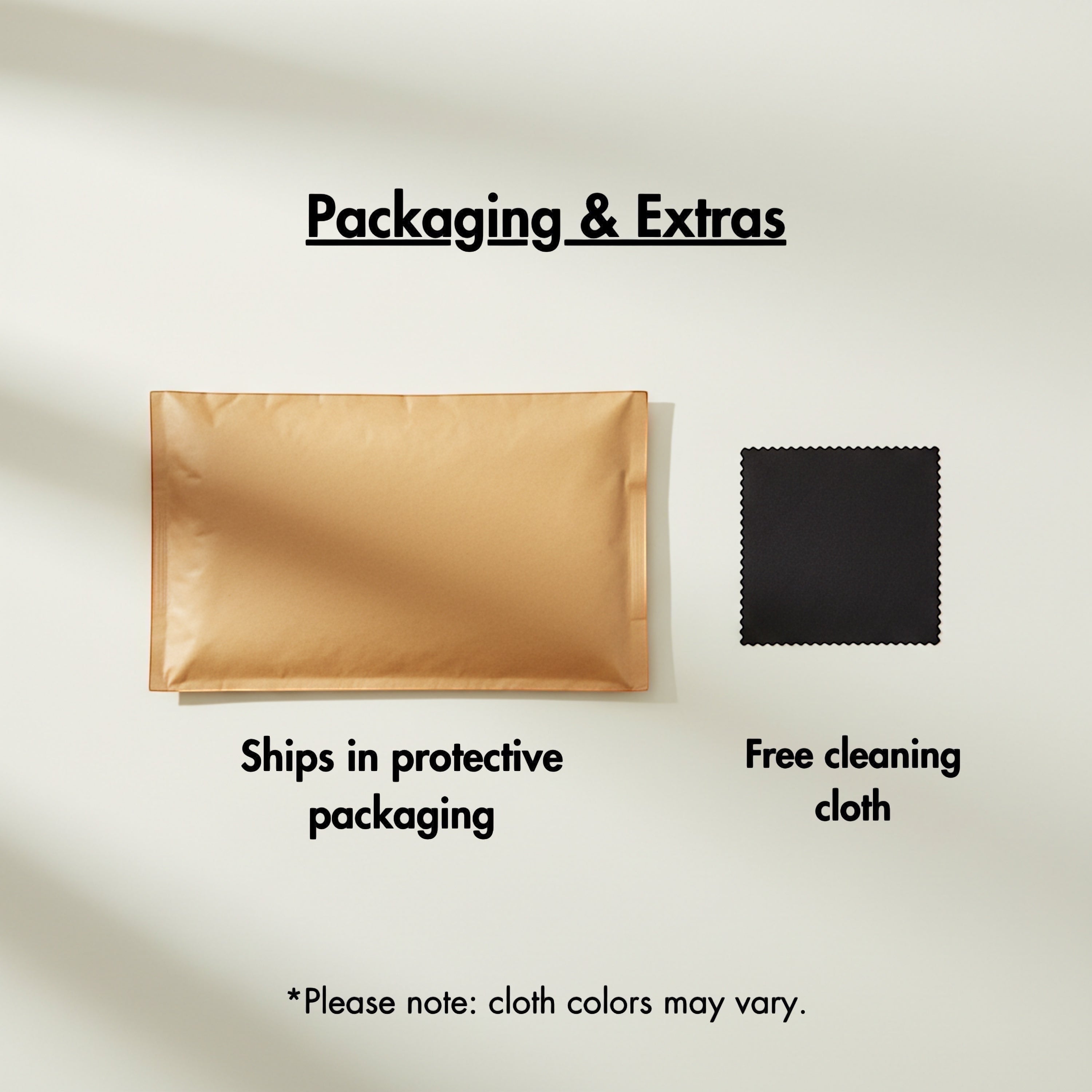 Chévereh Sculptural Resin Hoop Earrings packaging with protective mailer and free cleaning cloth.