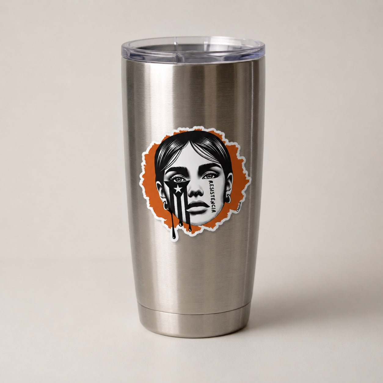 Chévereh Resistencia Puerto Rico vinyl sticker featuring a woman's face with the flag and the word RESISTENCIA. Waterproof, glossy.