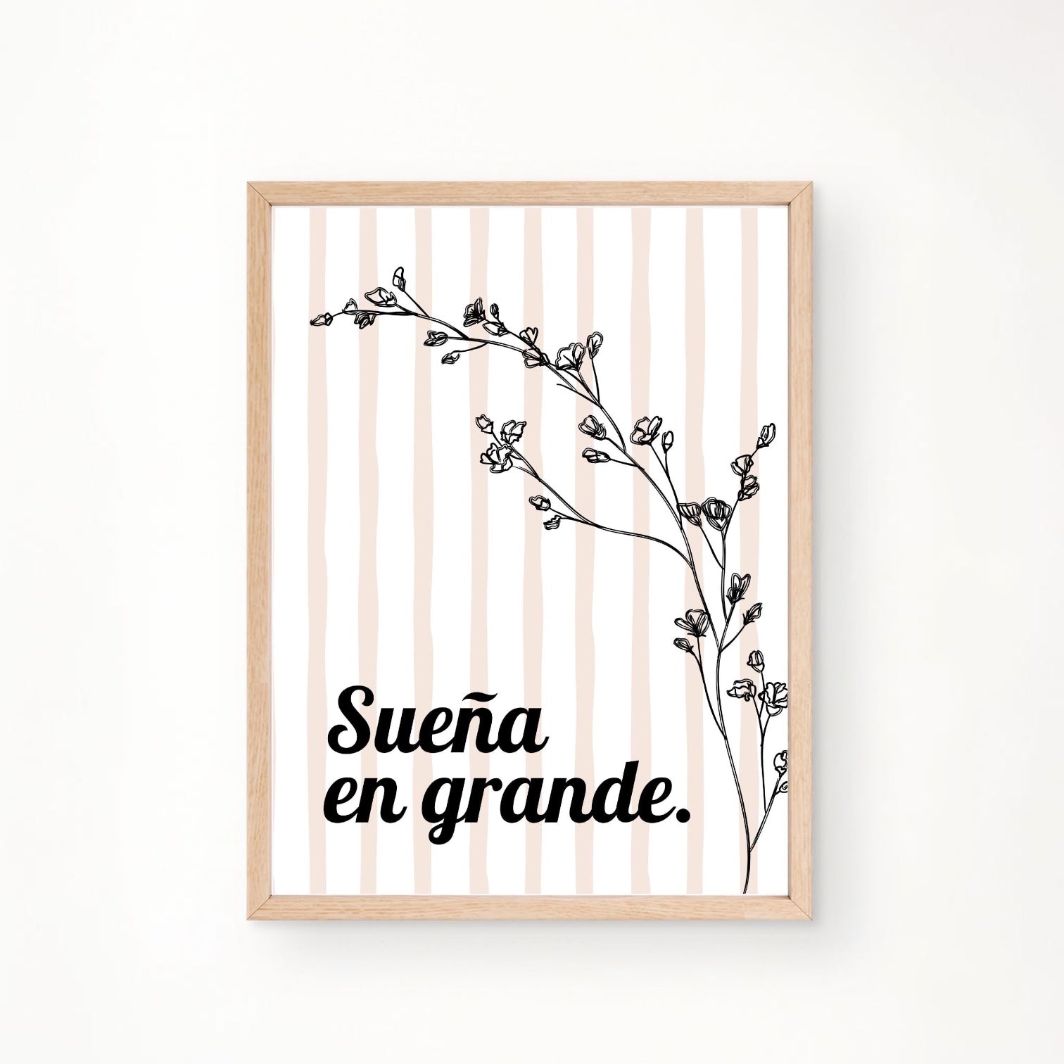 Chévereh Spanish quote art print 'Sueña en grande' with floral illustration and soft stripes. Digital download.