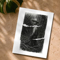 Chévereh Sugarcane Worker digital art print, black and white, 18x24in, featuring a man in a straw hat holding a machete in a sugarcane field.
