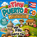 Chévereh Tiny Puerto Rico kawaii coloring book cover featuring cute characters, a garita, and tropical scenery.