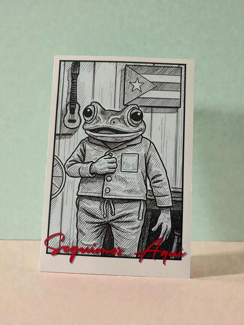 Seguimos Aquí Frog Magnet  Puerto Rican Flag Art, 4x6 Boricua Resilience Decor, Fridge Magnet