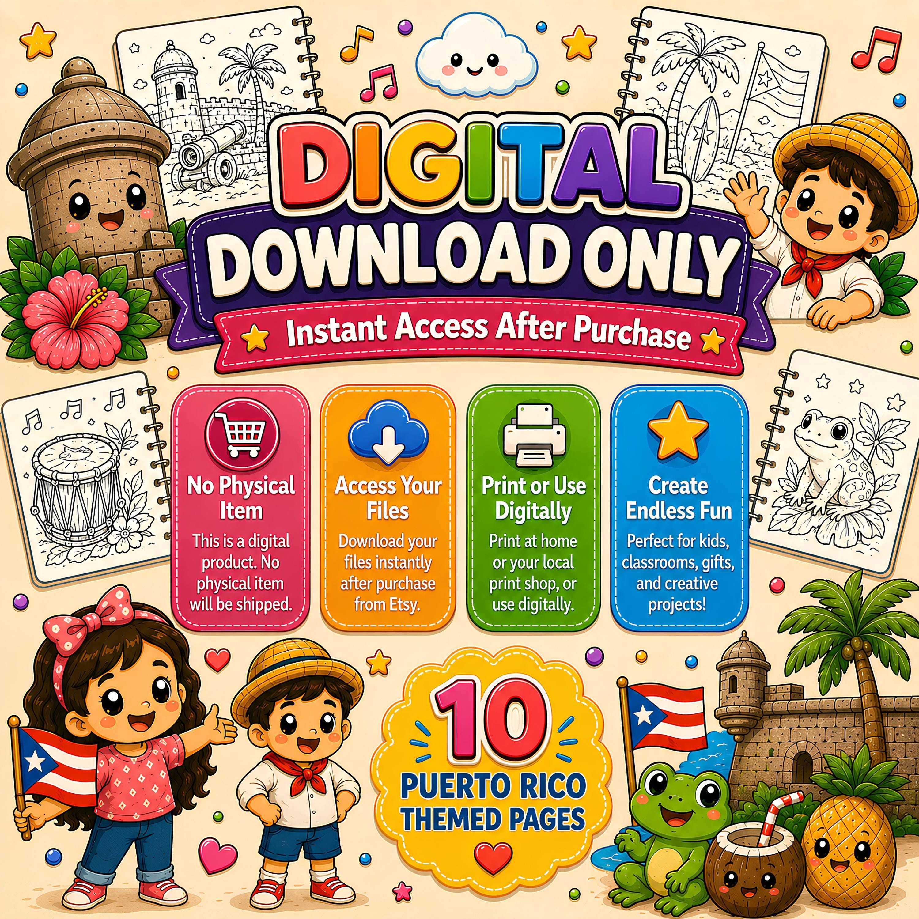 Tiny Puerto Rico Kawaii Coloring Book | 10 Pages (Digital Download)
