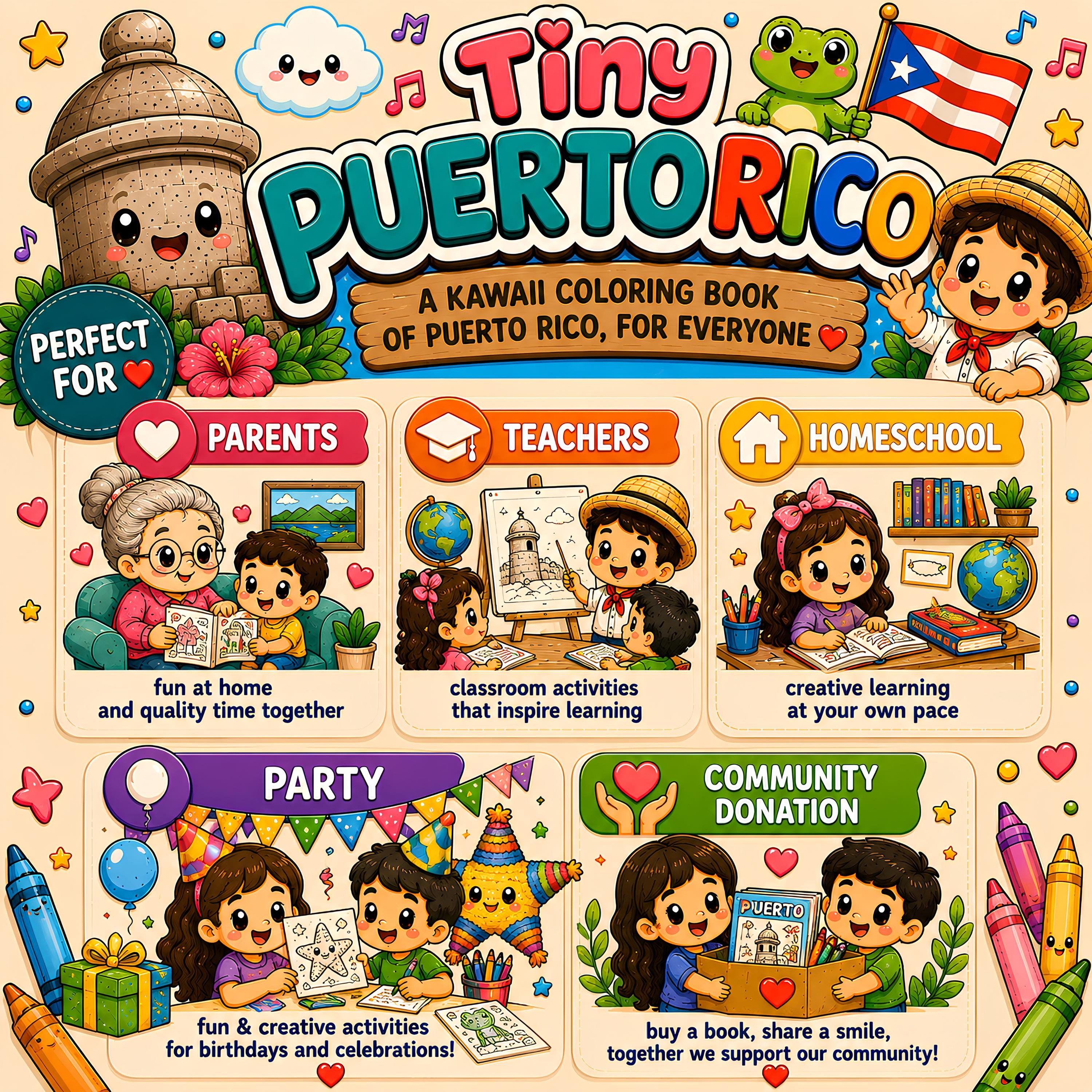 Tiny Puerto Rico Kawaii Coloring Book | 10 Pages (Digital Download)